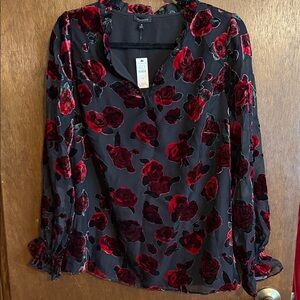 Talbots Black and Red Floral Blouse